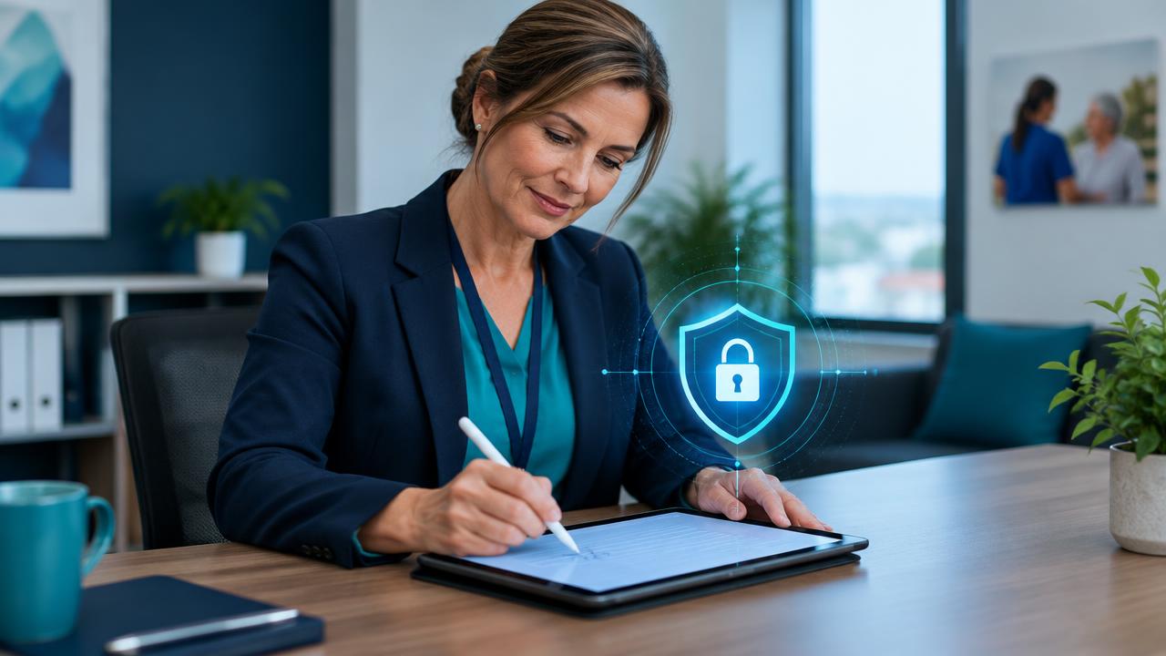 Zorgdirecteur ondertekent een document digitaal