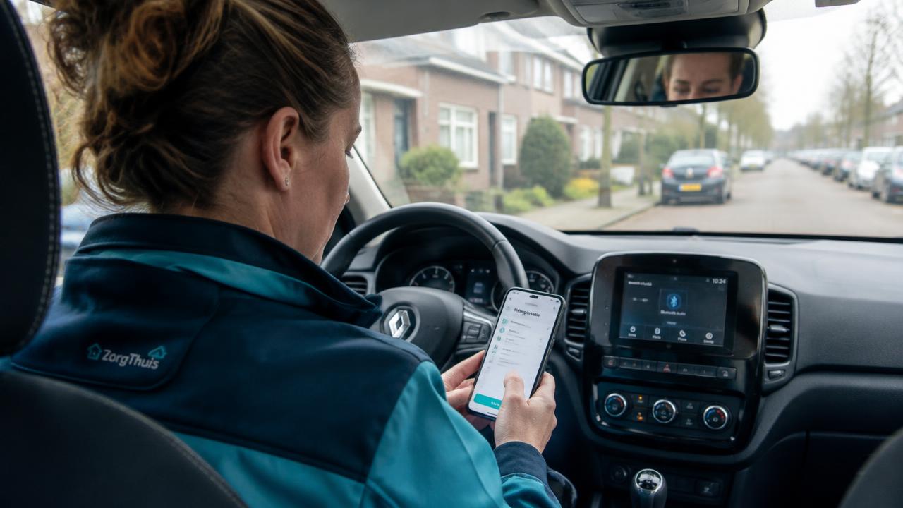 Ambulant begeleider registreert een rit op de telefoon